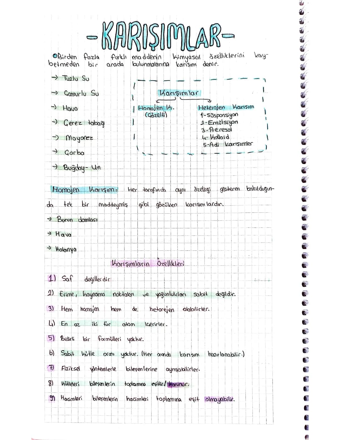 10 sınıf kimya karışımlar