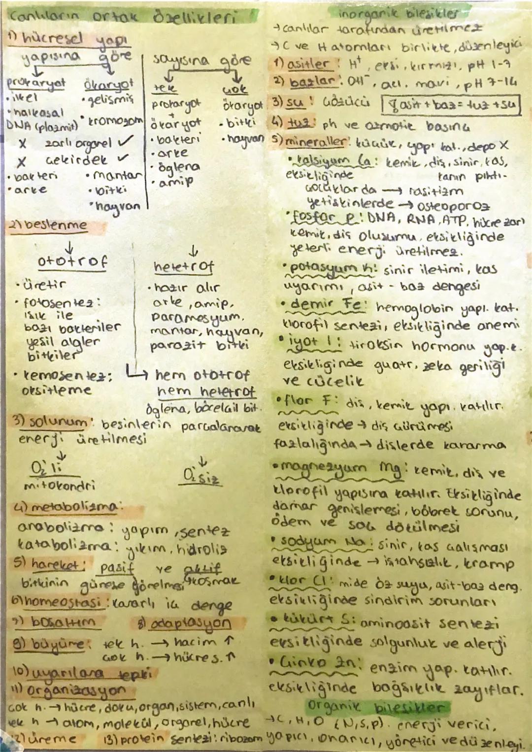Tyt Biyoloji | canlıların ortak özellikleri-inorganik ve organik bileşikler-karbonhidratlar-yağlar