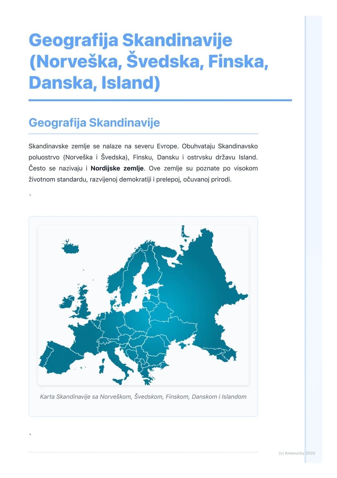# Geografija Skandinavije
(Norveška, Švedska, Finska,
Danska, Island)

Geografija Skandinavije

Skandinavske zemlje se nalaze na severu Evro