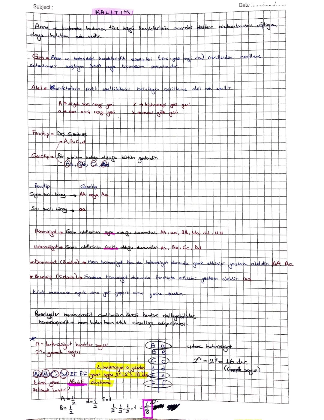 10. Sınıf Biyoloji: Kalıtım Ders Notları ve Özet PDF