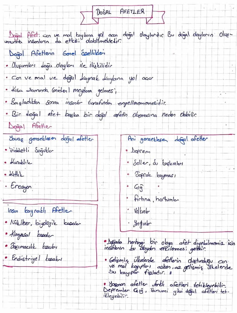 DOĞAL
AFETLER
Doğal Afet: con ve mal kaybına yol acon
umunda insonların da etkisi olabilmektedir.
doğal olaylardır. Bu doğal olayların Olvε-