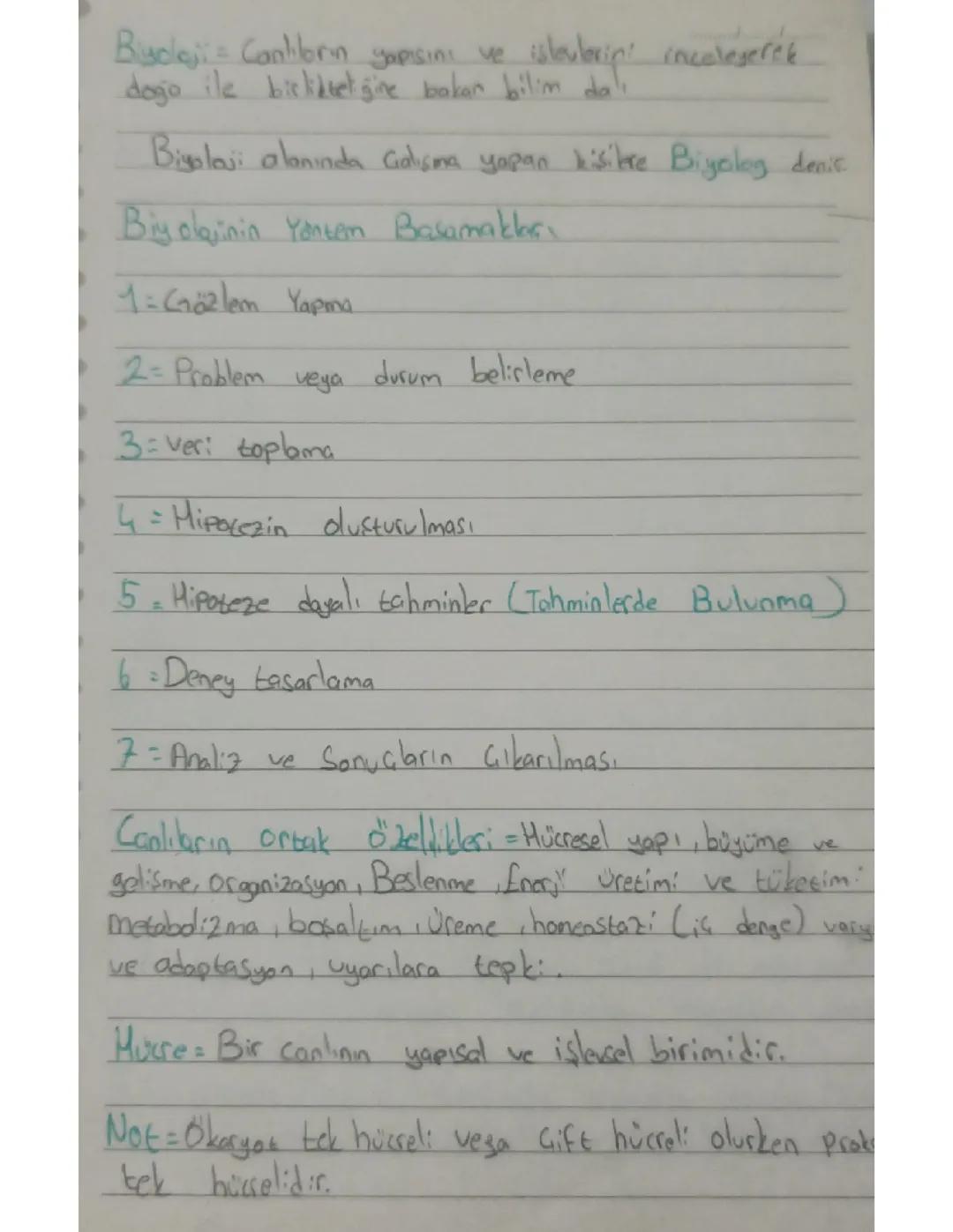 9. Sınıf Biyoloji notları