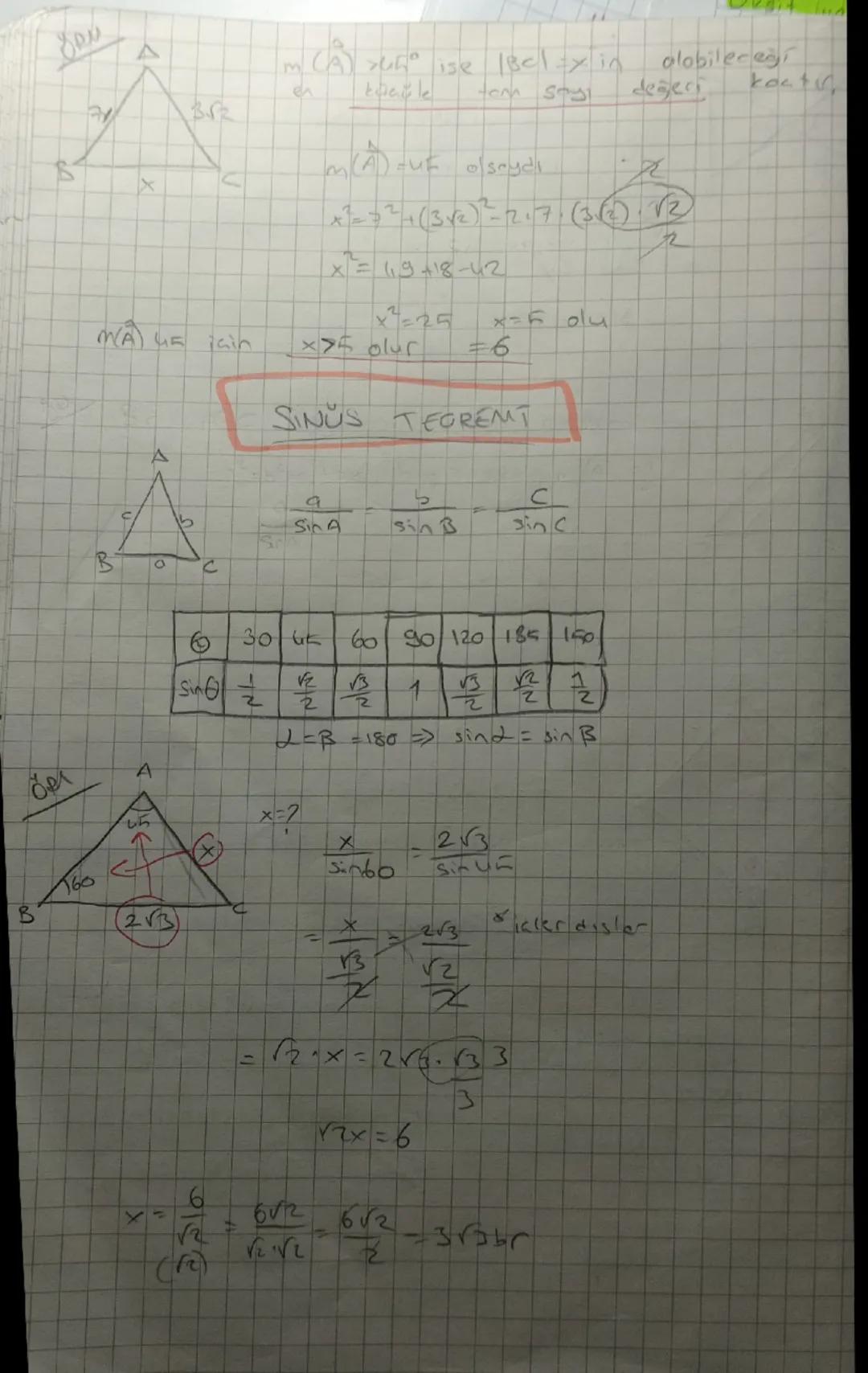 Ho

B
A
C
KOSINUS TEORENI
a²=b²+c²-2.c.b.cosA
b²=a²+c²-2.c.a.cos B
c²=a²+b²-2.a.b.cos C

| 30 | 45 | 60 | 90 | 120 | 135 | 150 |
|---|---|--