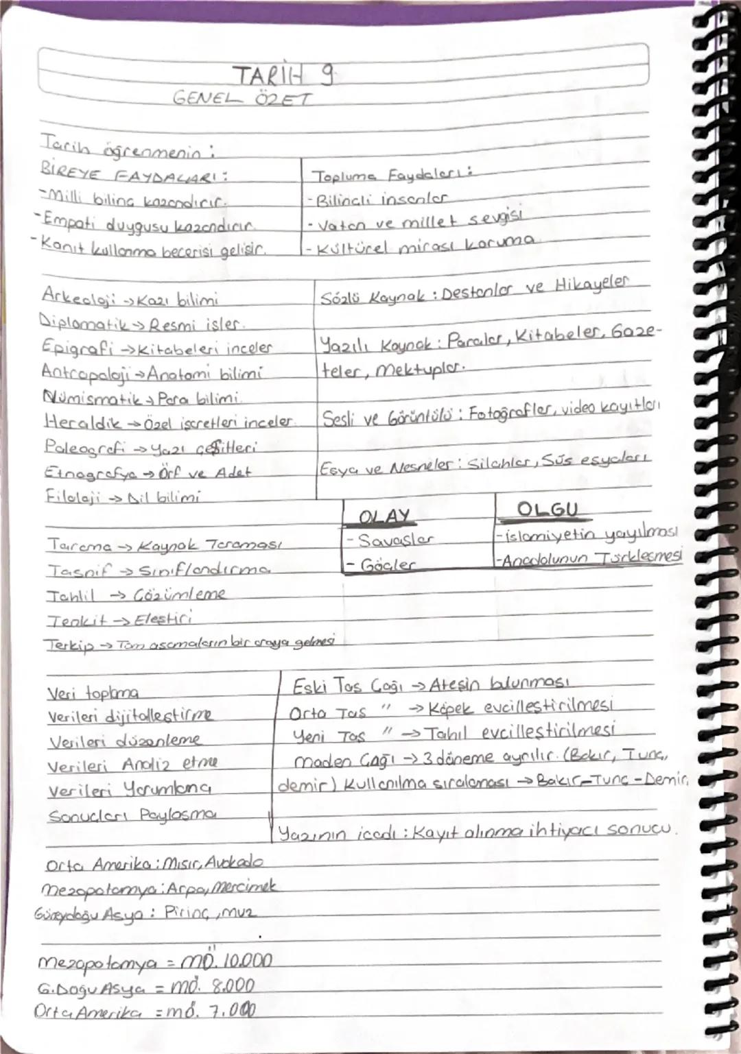 TARIH 9
GENEL ÖZET
Tarih öğrenmenin i
BİREYE FAYDALARI:
-Milli bilina kazandırır.
- Empati duygusu kazandırır.
-Kanit kullanma becerisi geli