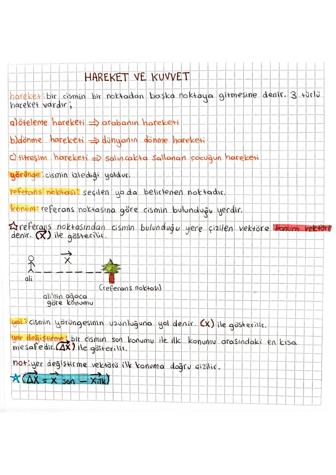 # HAREKET VE KUVVET

hareket: bir cismin bir noktadan başka noktaya gitmesine denir. 3 türlü
hareket vardır;

a)öteleme hareketi arabanın ha