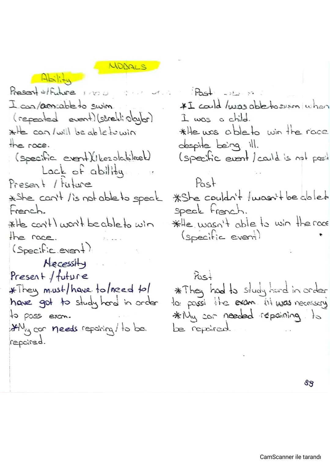 MODALS
Ability
Present & Future
I can/amcable to swim
(repeated event) (sürekli olaylar)
*He can/will be able to win
the race.
(specific eve