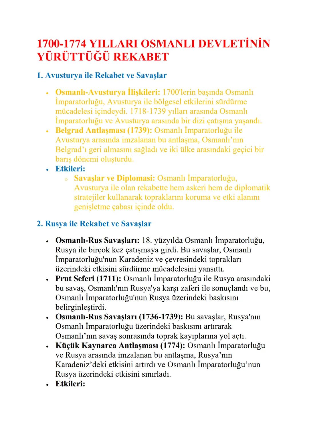 1700-1774 Arası Osmanlı Devleti: Rekabet ve Mücadeleler