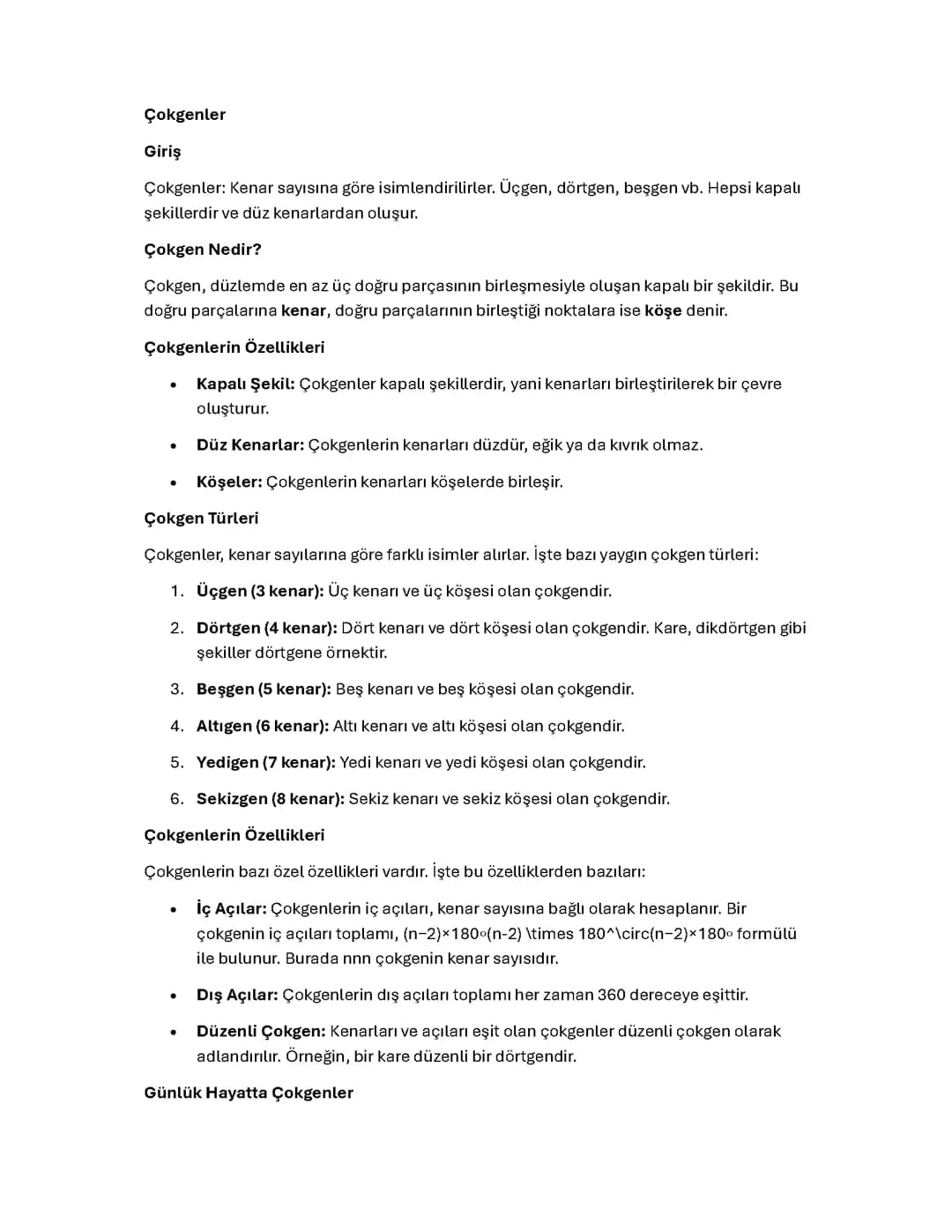 Çokgenler Ve Özellikleri