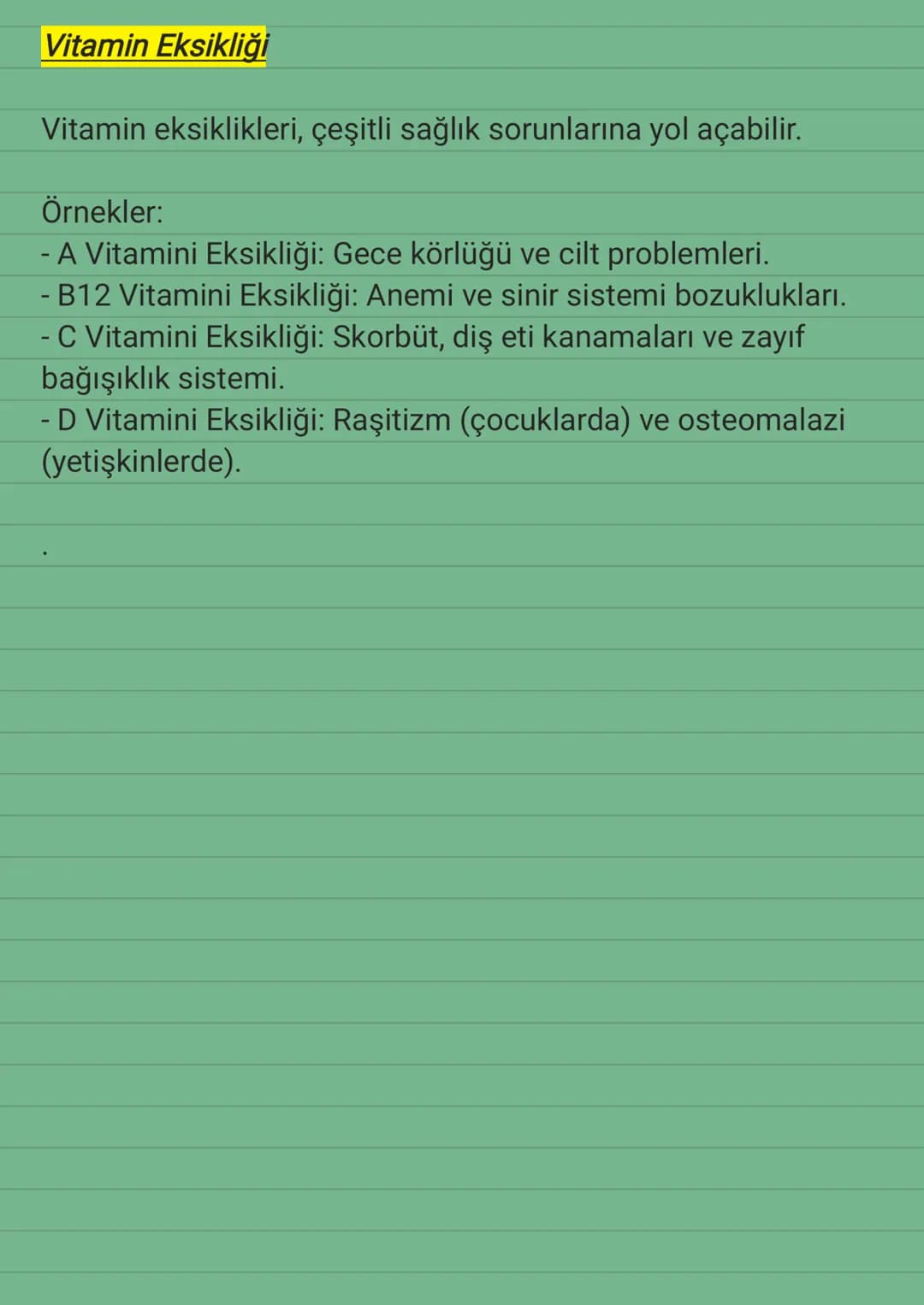 Vitaminler
Vitaminler, vücudun normal işleyişi için gerekli olan organik
bileşiklerdir. Vücutta yeterli miktarda üretilemedikleri için
besin
