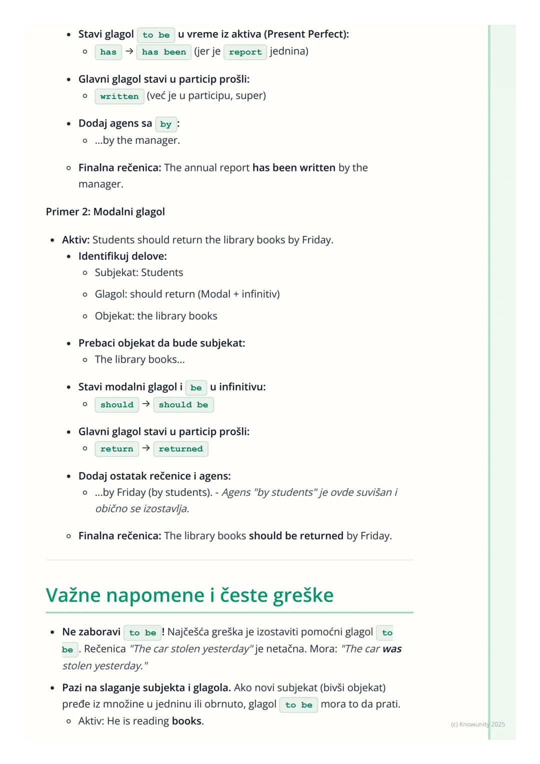 # Pasiv

Šta je pasiv i zašto ga koristimo

Pasiv je glagolsko stanje (voice) gde subjekat rečenice trpi radnju, umesto da
je vrši. Fokus je