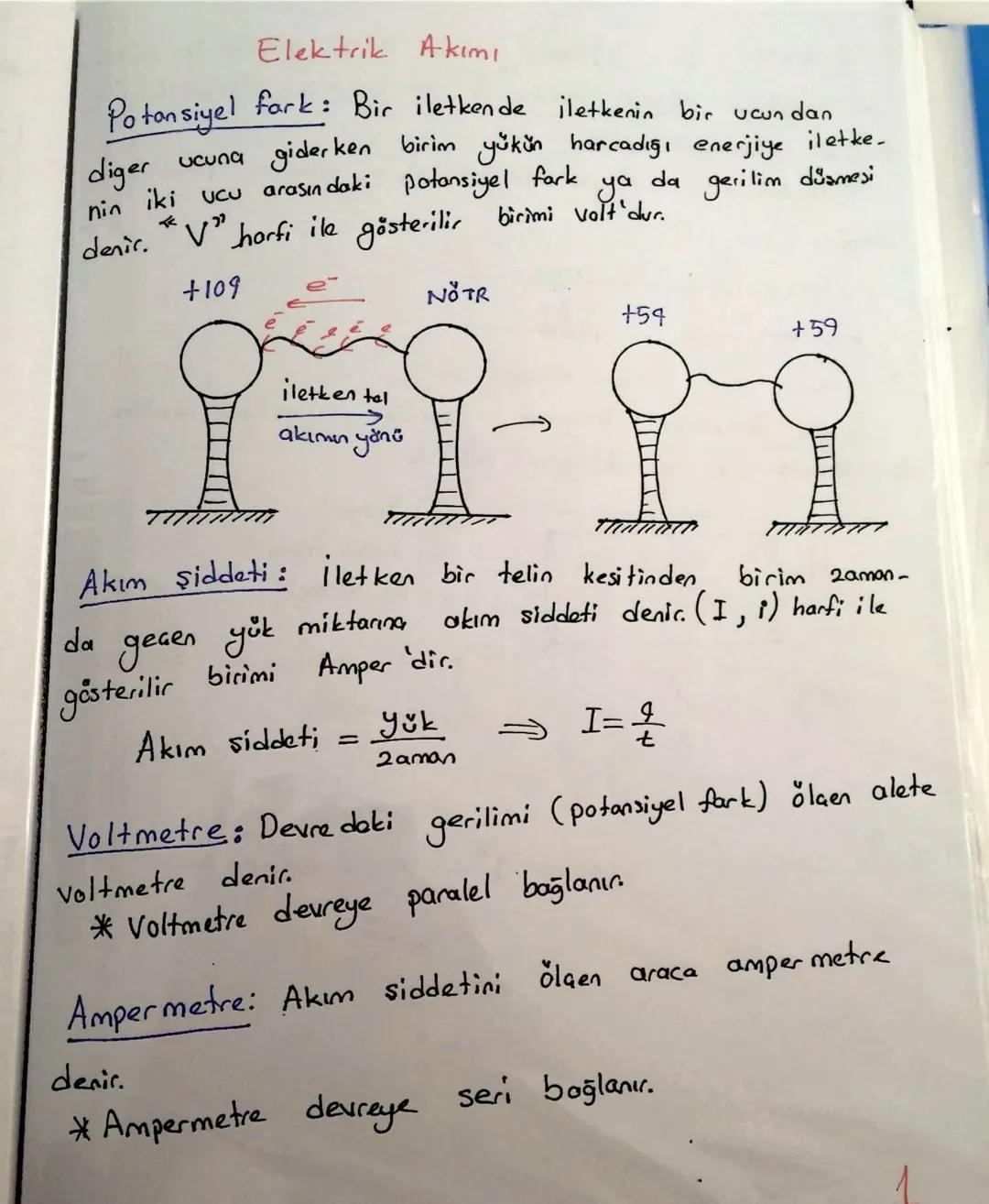 # Elektrik Akımı

Potansiyel fark: Bir iletkende iletkenin bir ucun dan
diger ucuna giderken birim yükün harcadığı enerjiye iletke.
nin iki 