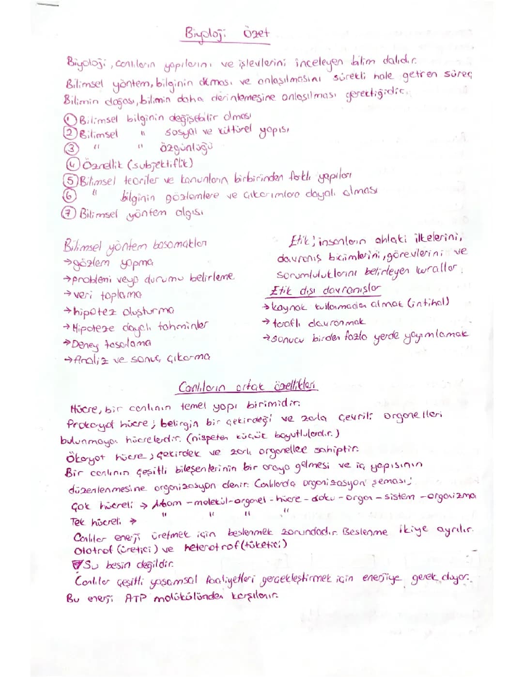9. Sınıf biyoloji 1. Dönem 2. Yazılı özet