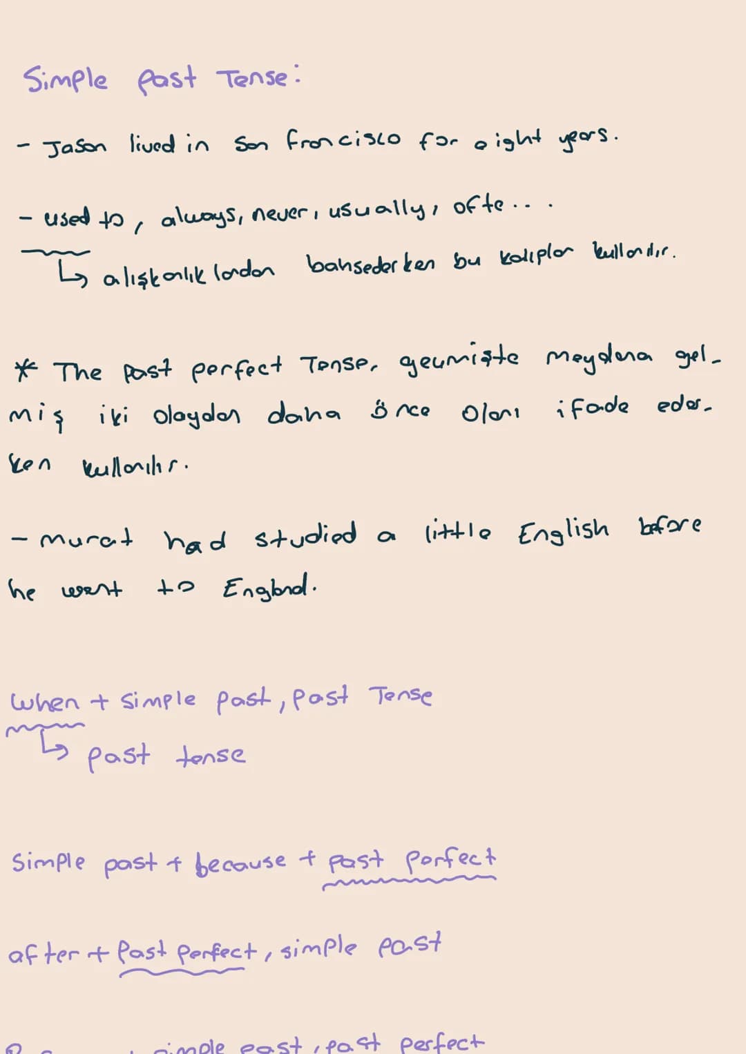 -
Simple Past Tense:
Jason lived in San Francisco for eight years.
used to, always, never, usually, ofte...
↳ alışkanlık ladan bahsederken b