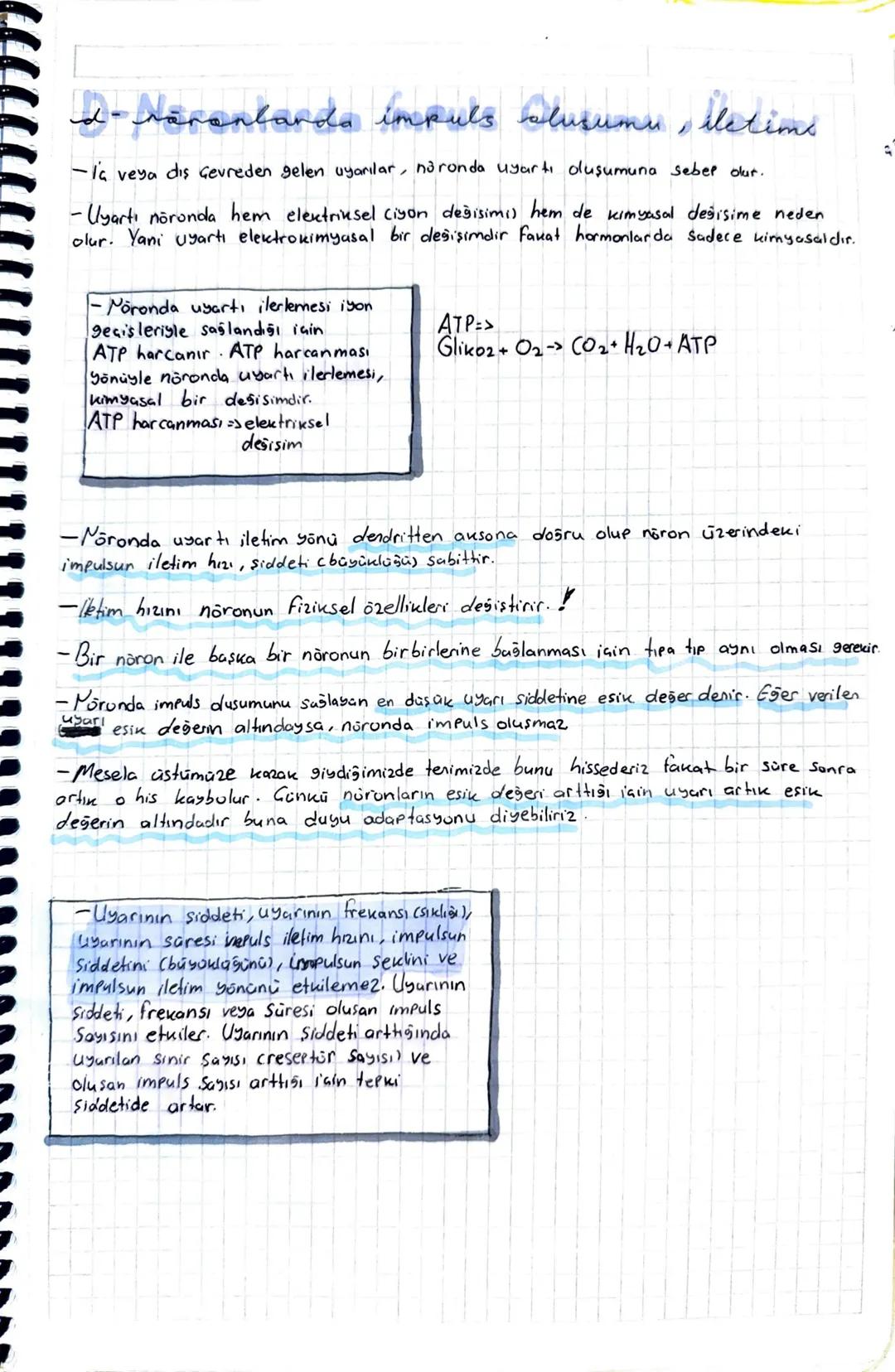 d-heronlarda impuls alusumu, iletime
la veya dis Gevreden gelen uyarılar, nöronda uyartı oluşumuna sebep olur.
- Uyartı nōronda hem elektriu