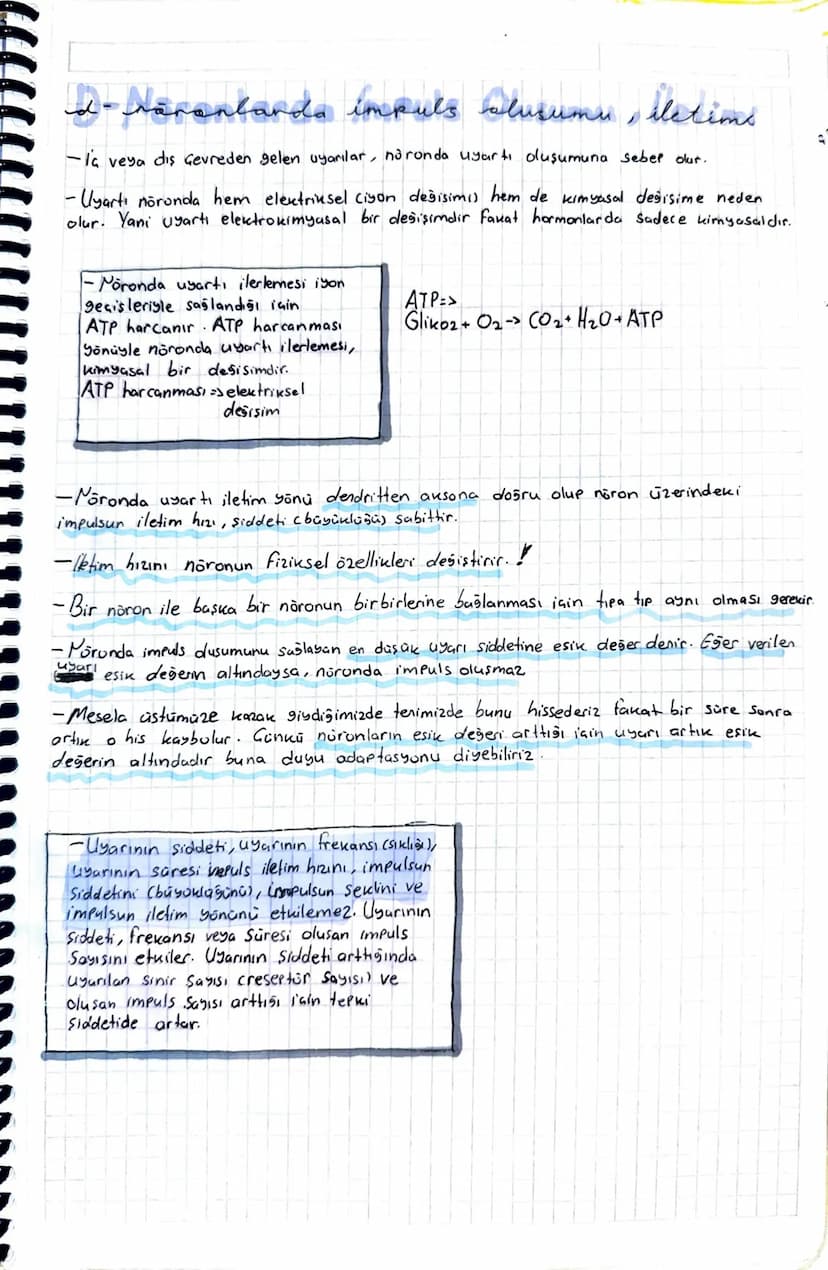 d-heronlarda impuls alusumu, iletime
la veya dis Gevreden gelen uyarılar, nöronda uyartı oluşumuna sebep olur.
- Uyartı nōronda hem elektriu