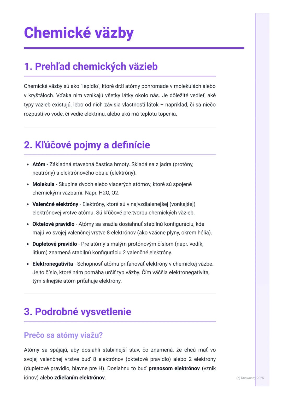 # Chemické väzby

1. Prehľad chemických väzieb

Chemické väzby sú ako "lepidlo", ktoré drží atómy pohromade v molekulách alebo
v kryštáloch.