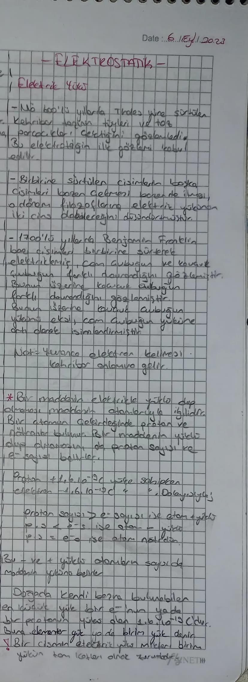 Date :..6...1.20.23
FLEKTROSTATİK
Elektrik Yokw
1
Sürtülen
- Mo boo'l's yıllarda Tholes
Wine
- Kehribar tezian tüyleri ve toz
na porcocikler