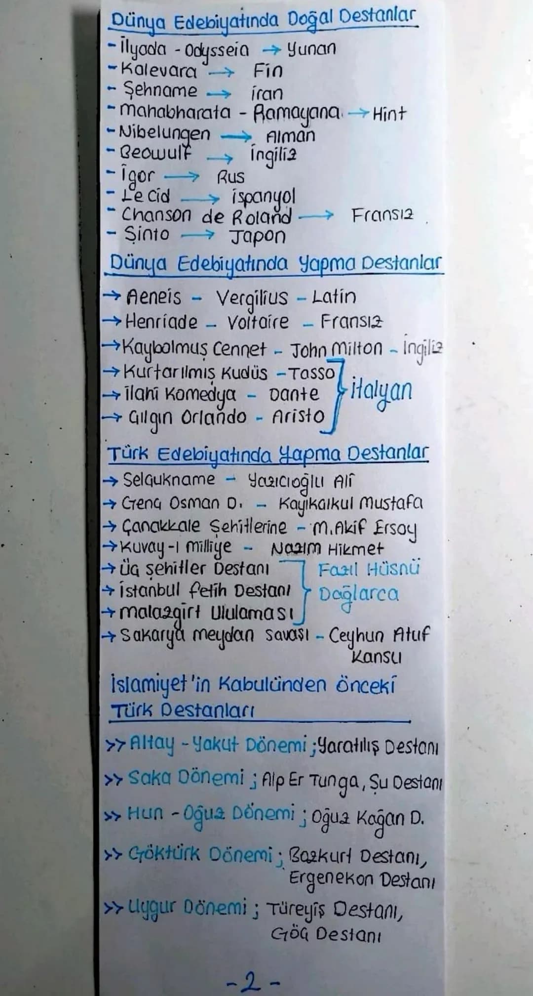 EDEBİYAT
Destan
>Toplumların hayatını derinden elkileyen
savaş, göç doğal afet, kitlik, salgin
hastalık gibi önemli konularda yazılan
uzun-m