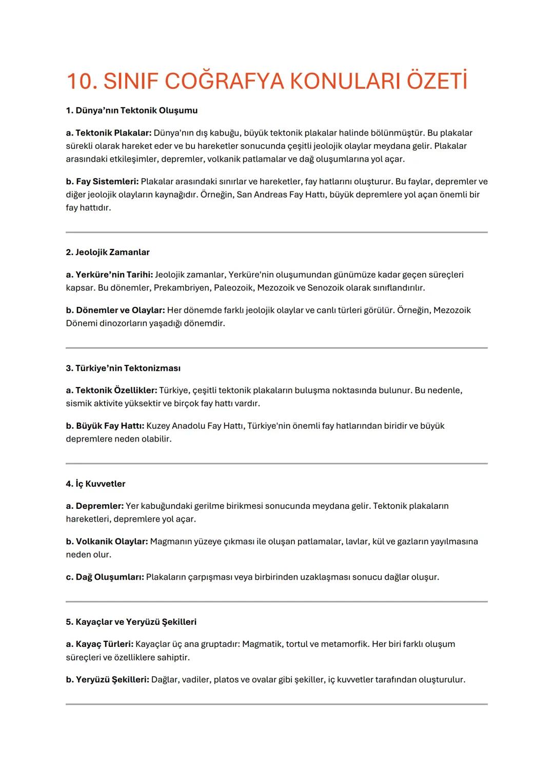 10. SINIF COĞRAFYA KONULARI ÖZETİ
