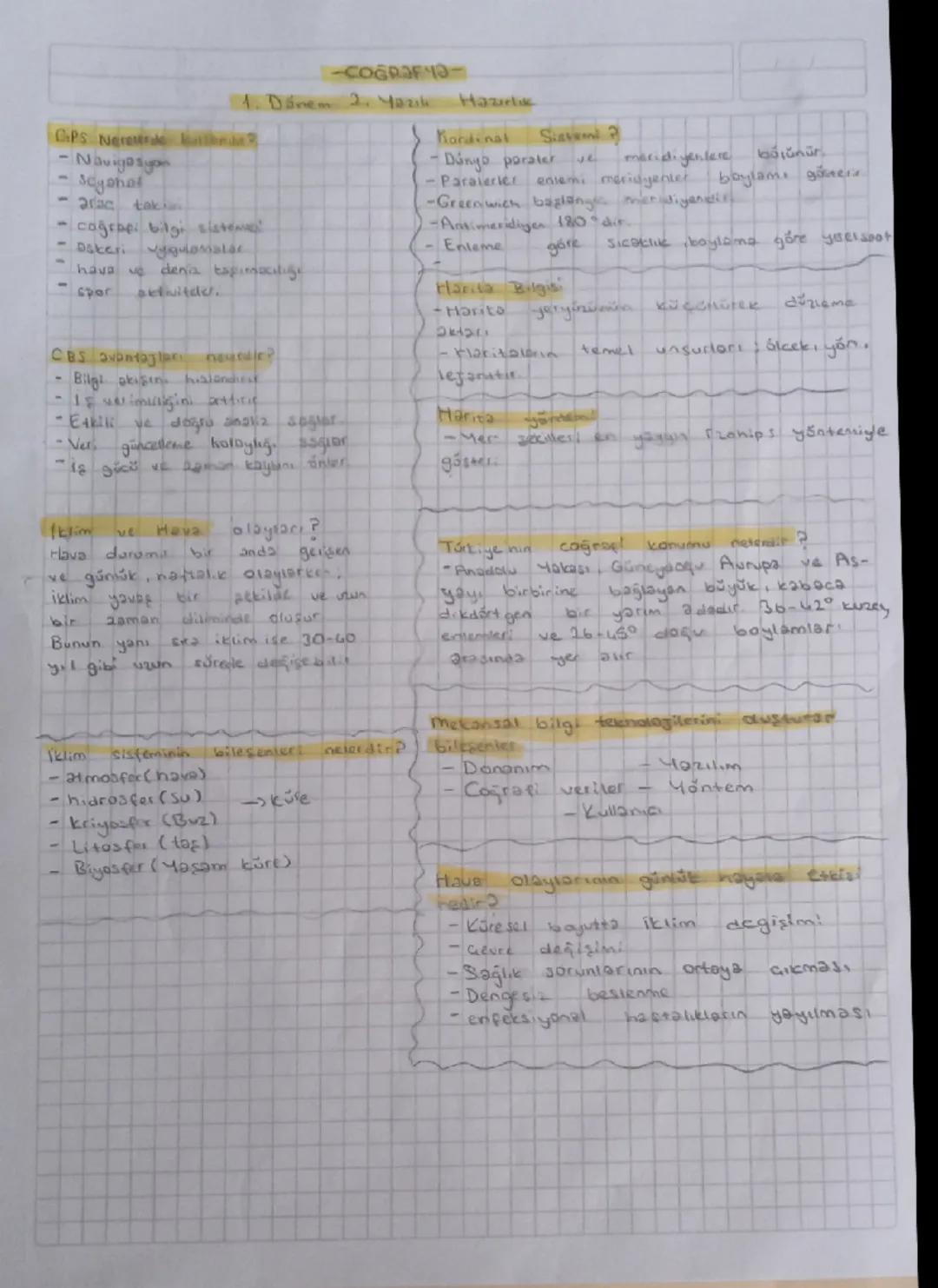 9. Sınıf 1. Dönem 2. Yazılı COĞRAFYA