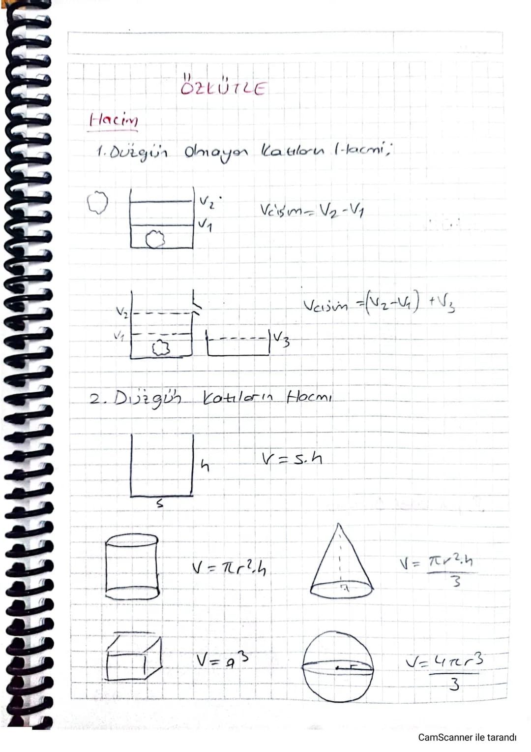 2 2 2 2 2 2 2 2 2
Hacim
1. Dużgin olmayan Katılorn (-lacmi;
0
Veism-V2-V1
Vaisin = √(√2-V₁) +√3
2. Dijzgün katıların Hormi
S
h
V=sh
V =πr²h
