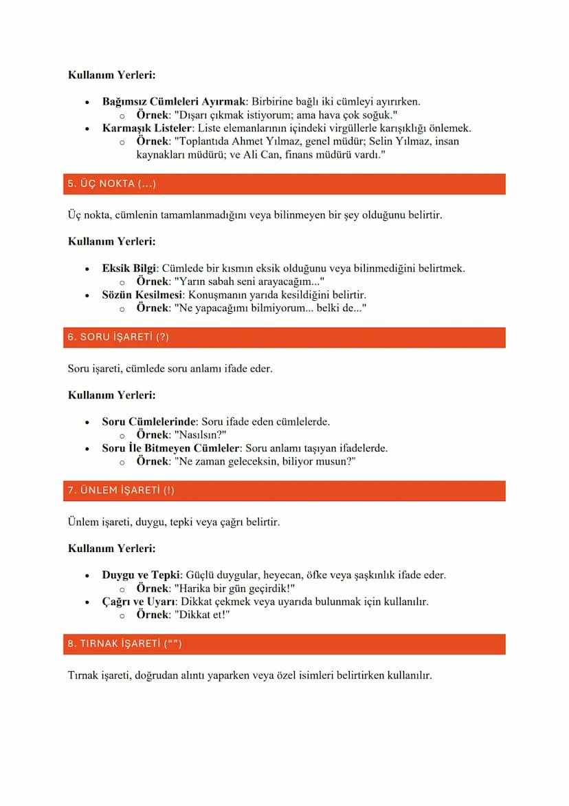 NOKTALAMA İŞARETLERİ
Noktalama işaretleri, yazılı metinlerde anlamı netleştirmek ve cümlelerin yapısını düzenlemek
için kullanılır. Her bir 