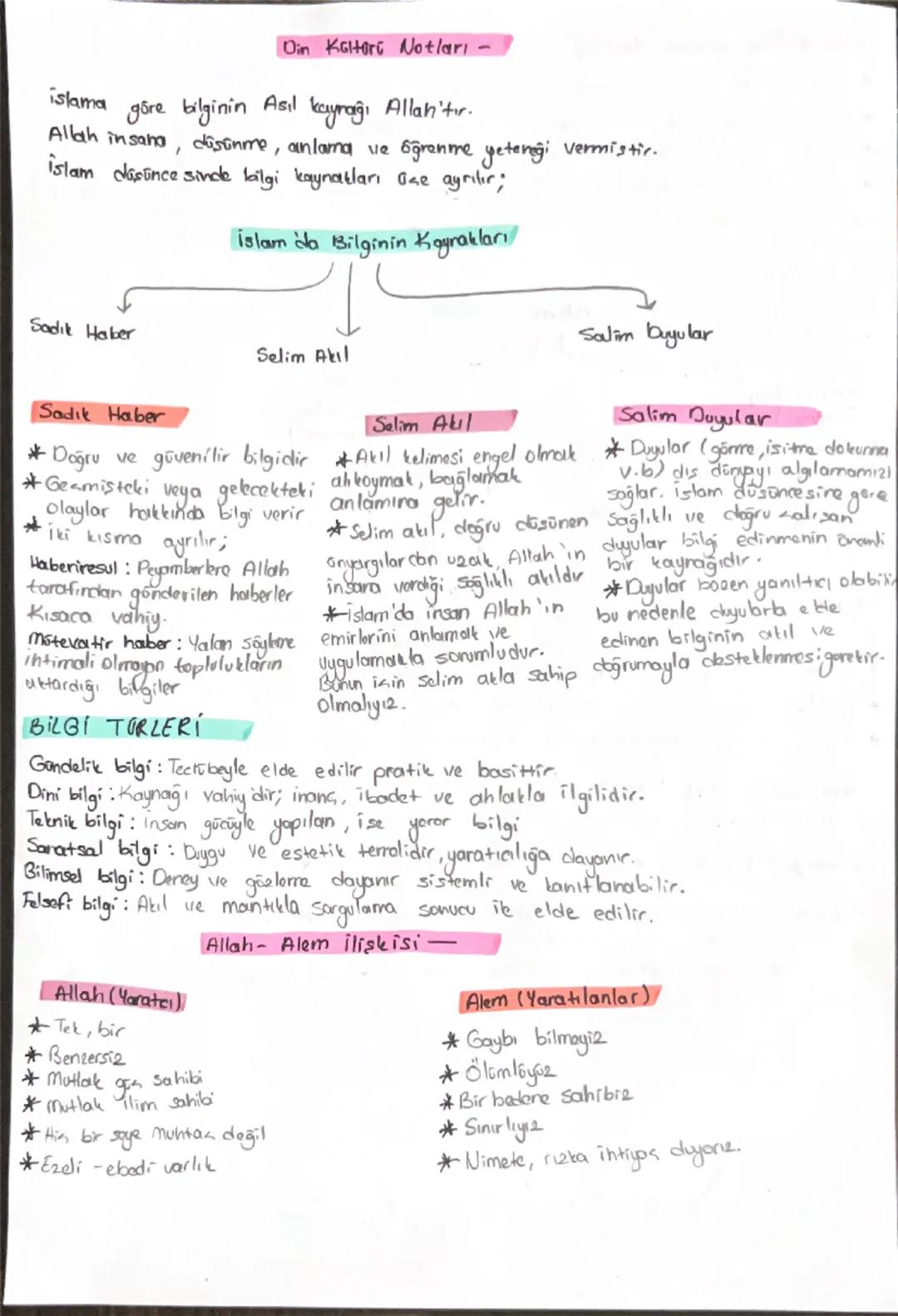 - Din Kültürü Notları -

islama göre bilginin Asıl kayrağı Allah'tır.

Allah insana, düstünme, anlama ve öğrenme yeteneği vermiştir.

Islam 