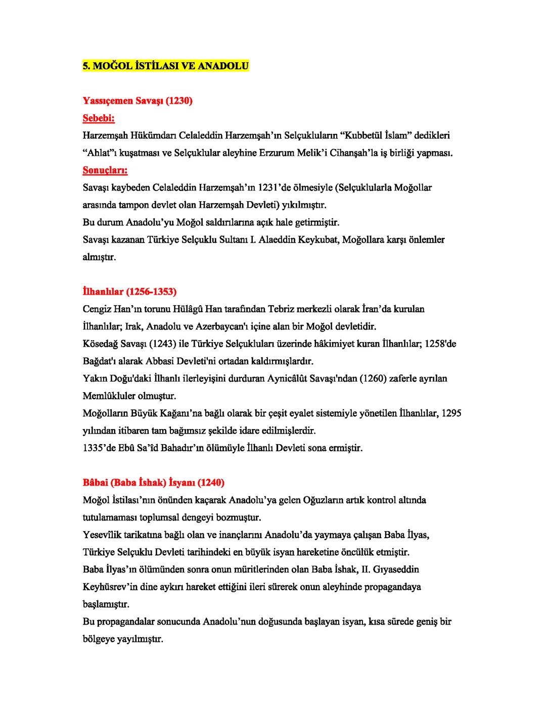 10. sınıf tarih moğol istilası ve anadolu