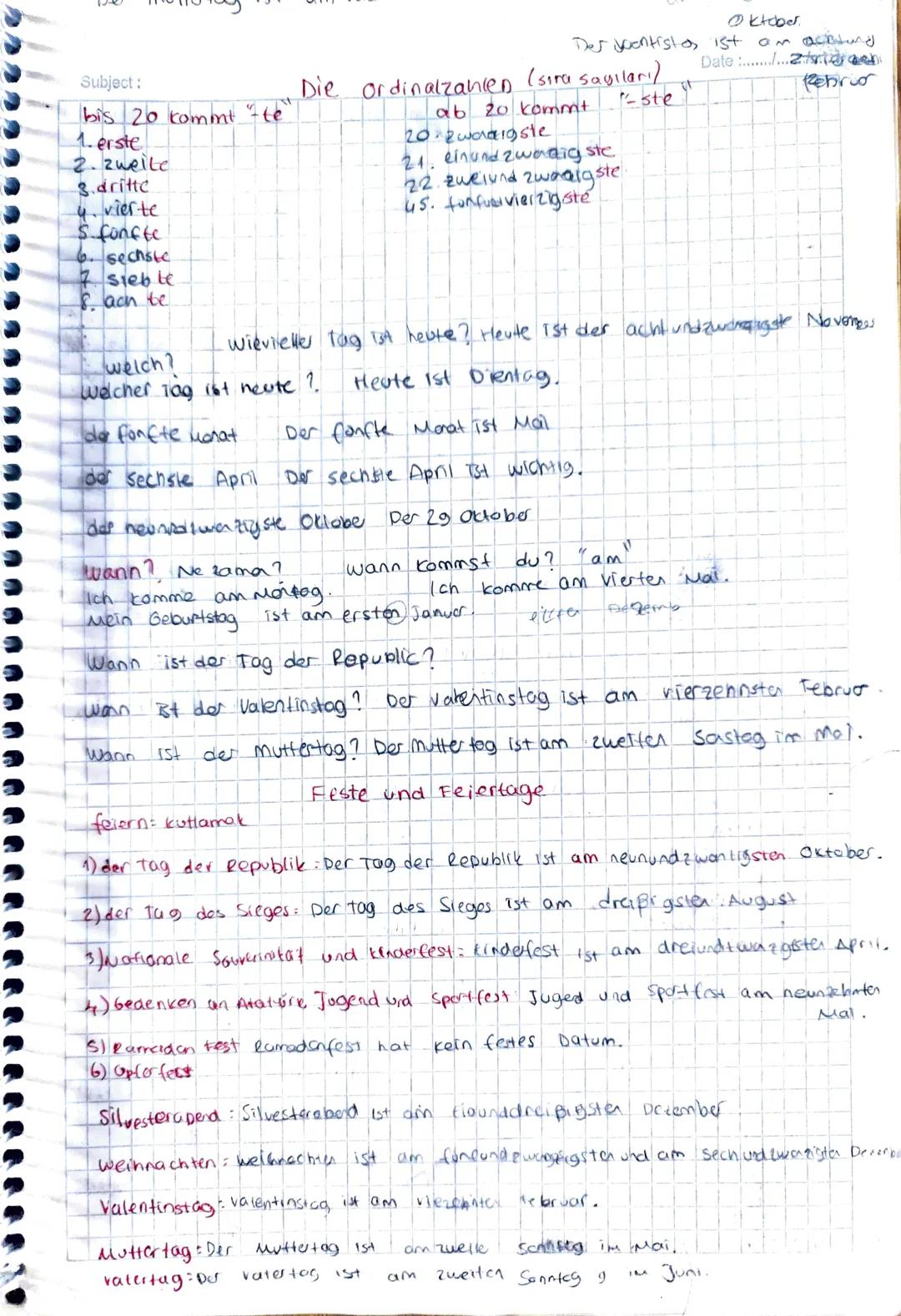 Subject:
Date...................
Essen und Trinken
essen: yemek yemek
das Essen = yemek.
trinken: iamek
das obst meyve
das Gemüse: Sebre
ess