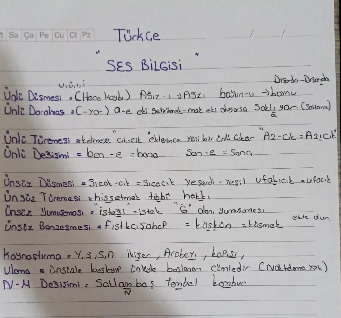 t Sa Ça Pe Cu Ct Pz
Türk ce
SES BILGISI
Urömi
4.
Disada-Disanda
Ünlü Düşmesi = (Hece kaybı) Ağız-1 JASZI boyun-u --boynu
Ünlü Daralmas = C-y