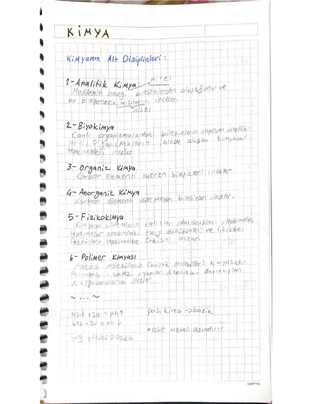 9. Sınıf Kimya 1. Dönem 1. Yazılı