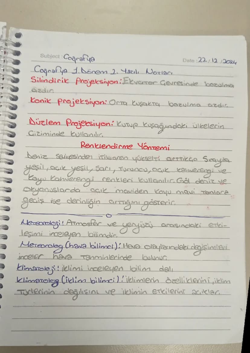 Subject: Coğrafya
Coğrafya J.Dönem 2. Yazılı Notları
Date :22/12/2024
Silindirik Projeksiyon: Ekvator Gevresinde bozulma
azdia
Konik projeks
