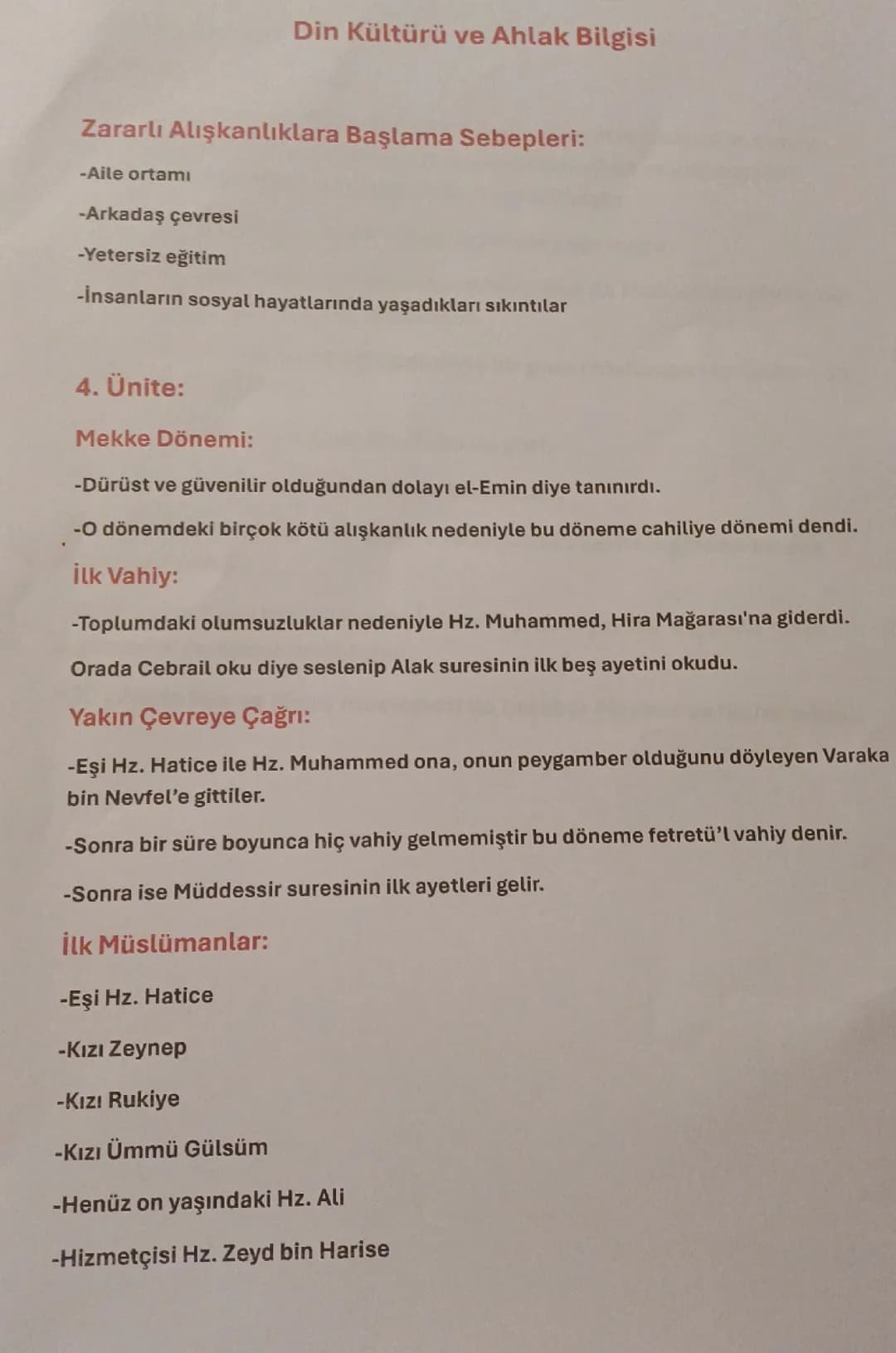 6. Sınıf Din Kültürü ve Ahlak Bilgisi
