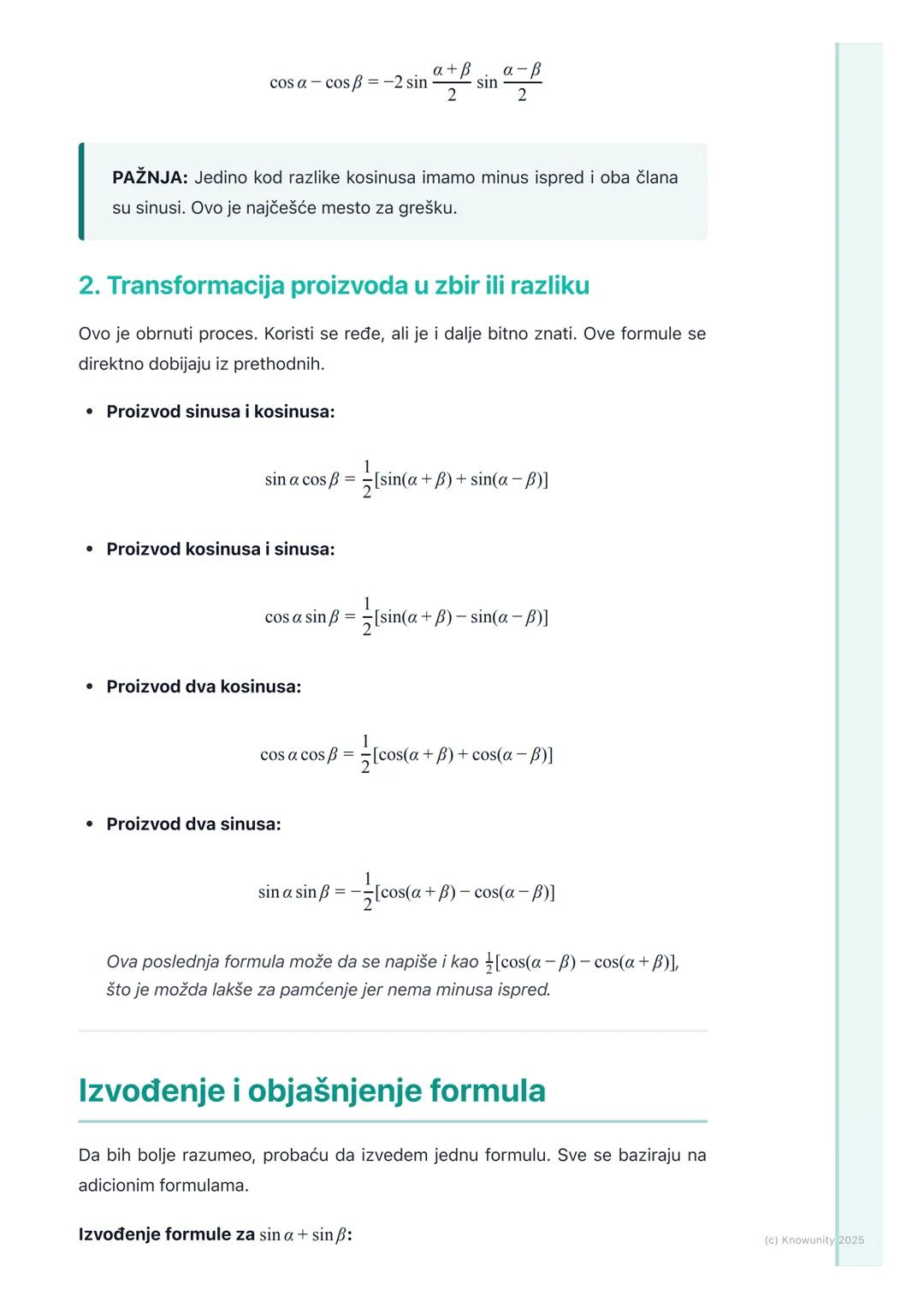 # Formule transformacije zbira i
razlike u proizvod i obrnuto

Uvod i značaj formula

Ove formule su jako važne jer nam omogućavaju da zbiro