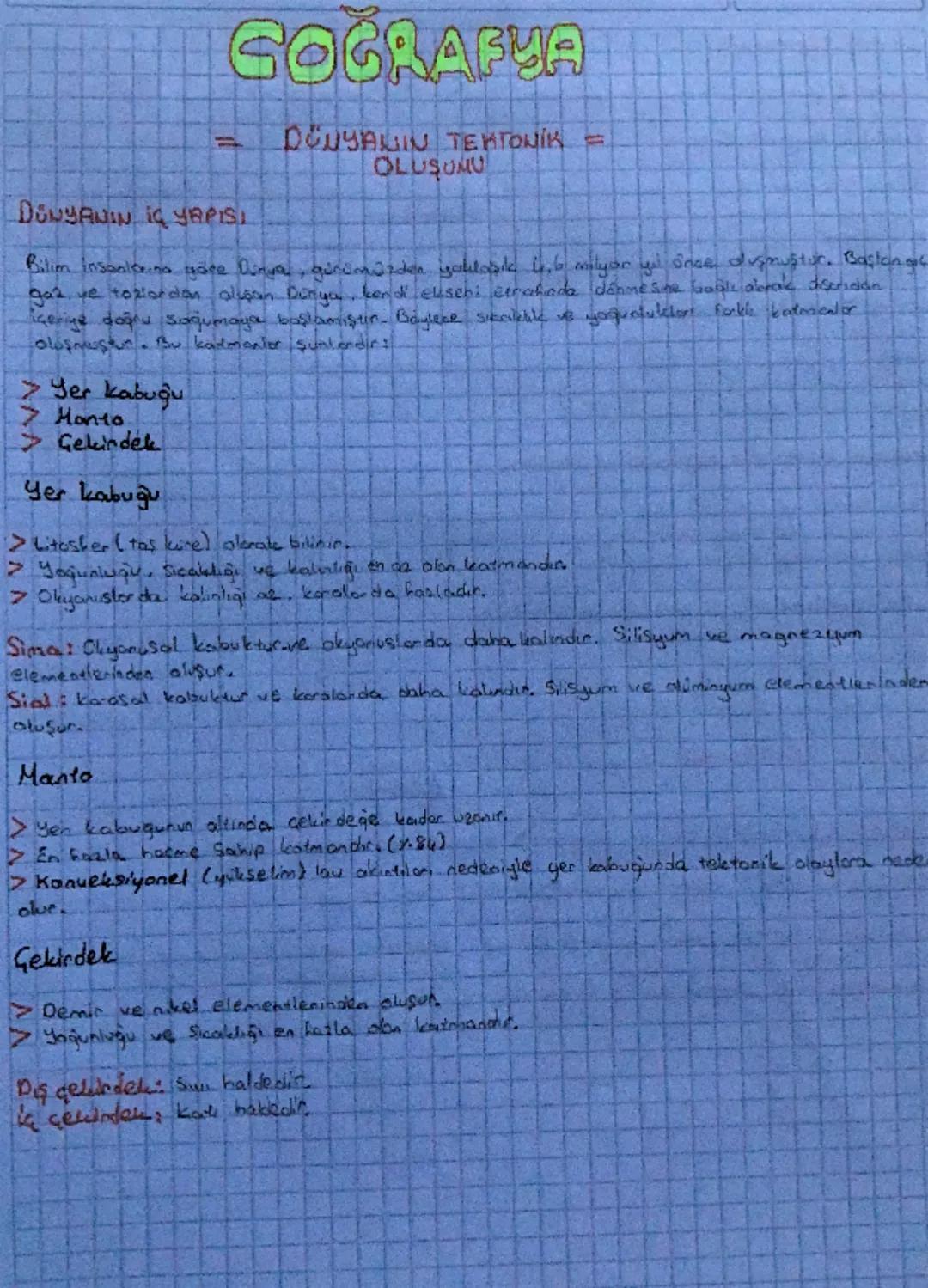 =
GOGRAFYA
DUNYANIN TEKTONIK =
OLUŞUMU
DUNYANIN IQ YAPISI
Bilim insania na gare Dunya, gurumuzde yaklaşık 4,6 milyar yil once duşmuştur. Baş