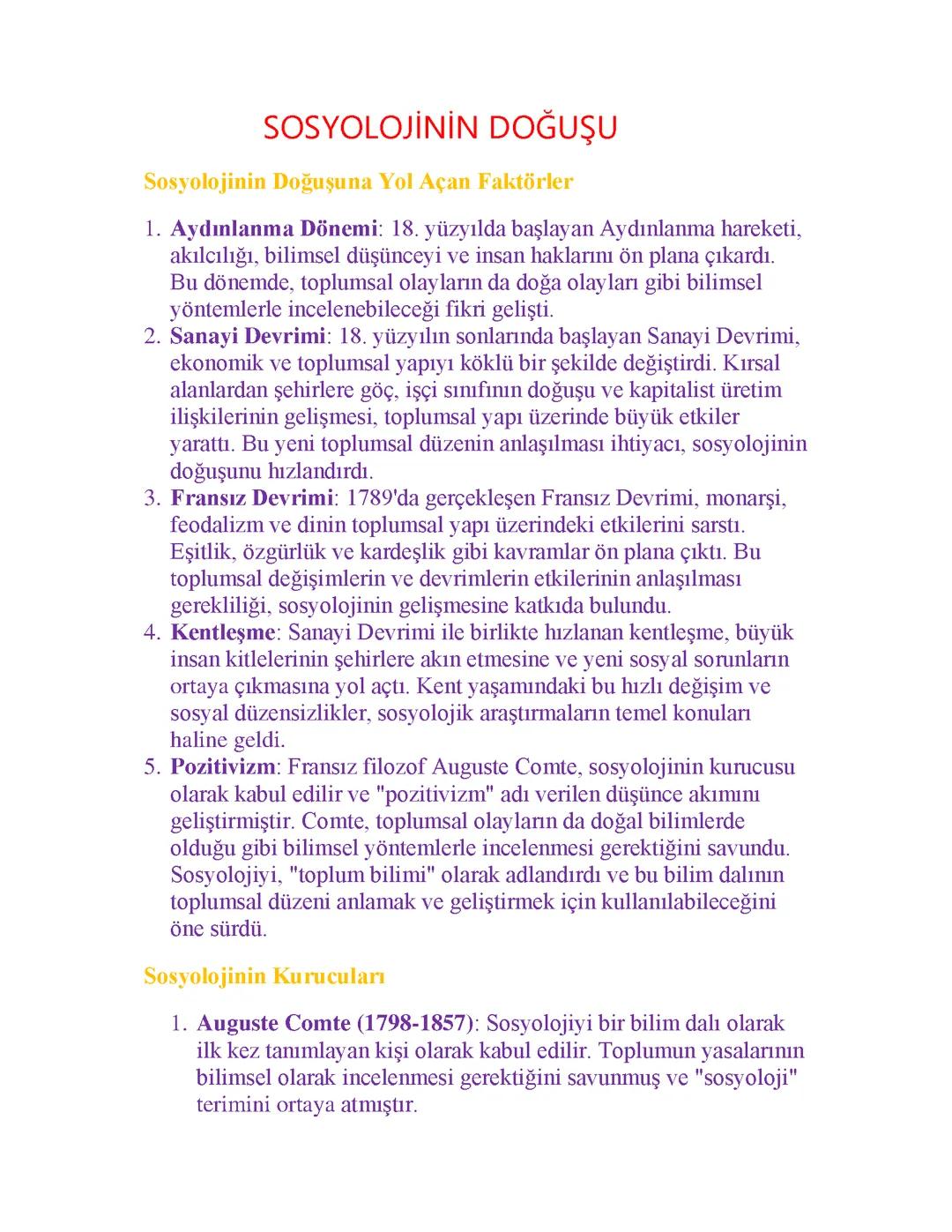Sosyolojinin Doğuşu ve Temelleri