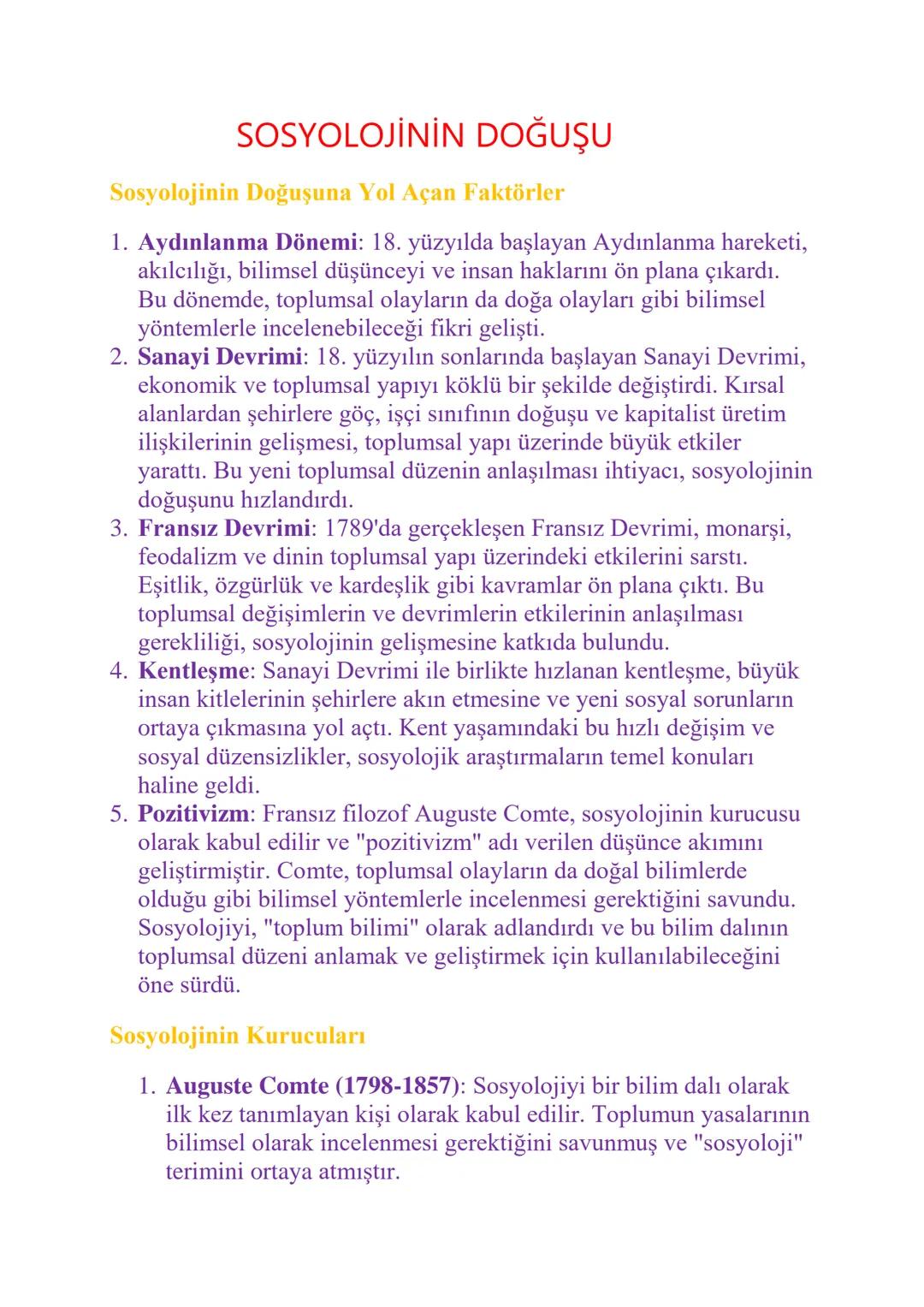 SOSYOLOJİNİN DOĞUŞU
Sosyolojinin Doğuşuna Yol Açan Faktörler
1. Aydınlanma Dönemi: 18. yüzyılda başlayan Aydınlanma hareketi,
akılcılığı, bi