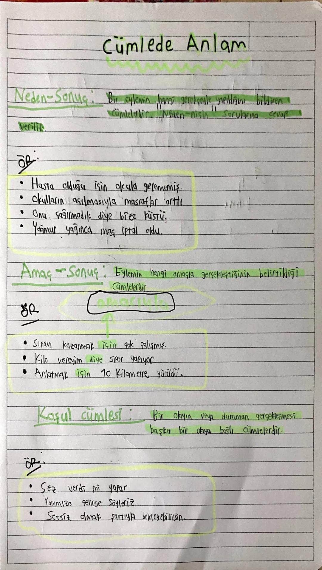 # Cümlede Anlam

Neden-Sonuç: Bir cylenin hangi gerekenle yapılanı bildiren
cümlelerdir Neven nisin sorularına cevap
Verlic

ورة

*   Hasta 