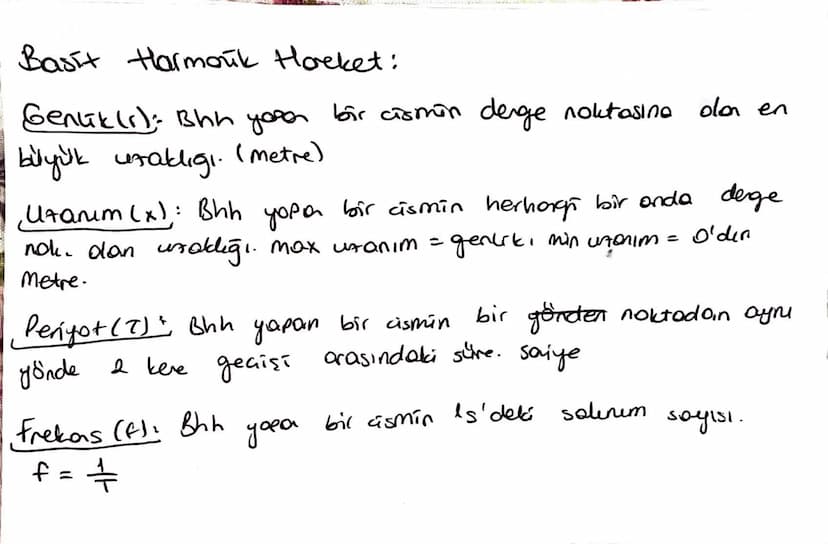 Basit Harmorik Hocket:
Genlik (r): Bhh your bir cismin derge noktasına
bülyülk uraklığı. (metre)
olan en
Utanim (x): Bhh yopa bir cismin her