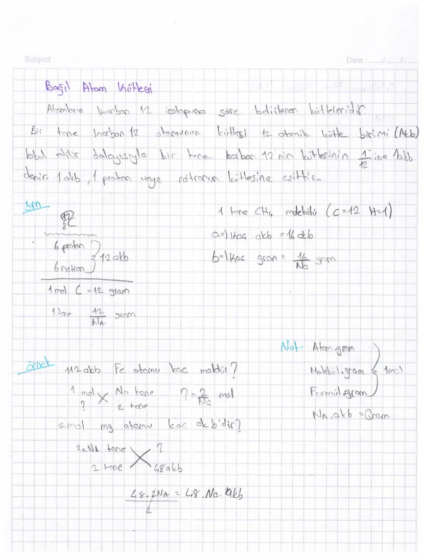 Subject:
Bağil Atom Kütlesi
Date ......................
Atambarin Kharban 12 izotopuna göre
belirlenen kütleleridic
Bir
tone Inerban 12
atam