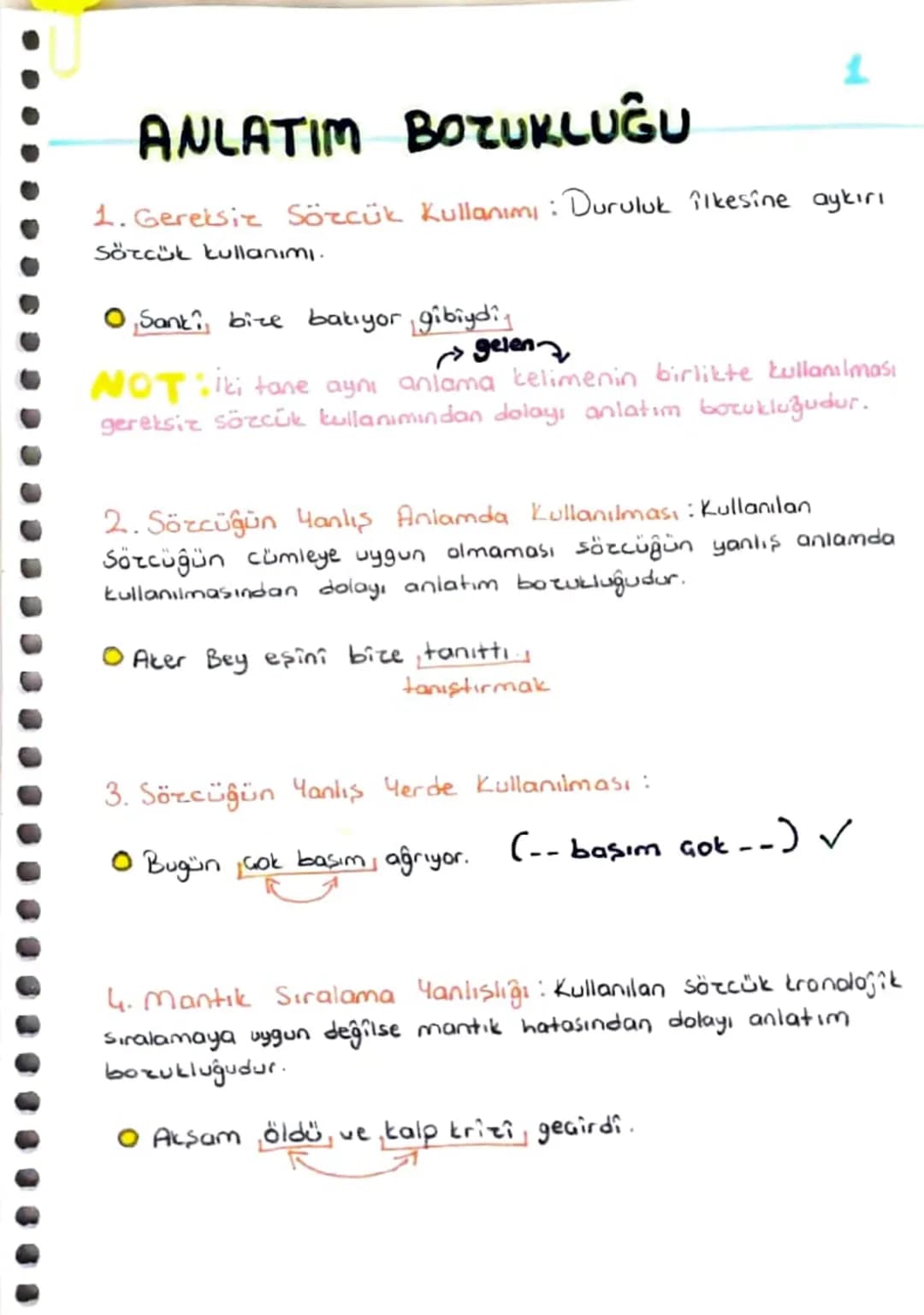 ANLATIM BOZUKLUĞU
1. Gereksiz Sözcük Kullanımı: Duruluk ilkesine aykırı
Sözcük kullanımı.
● Sanki bize bakıyor gibiydiy
در
gelen
NOT iki tan