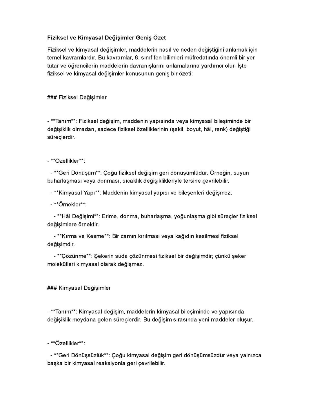 Fiziksel ve Kimyasal Değişimler: Detaylı Özet
