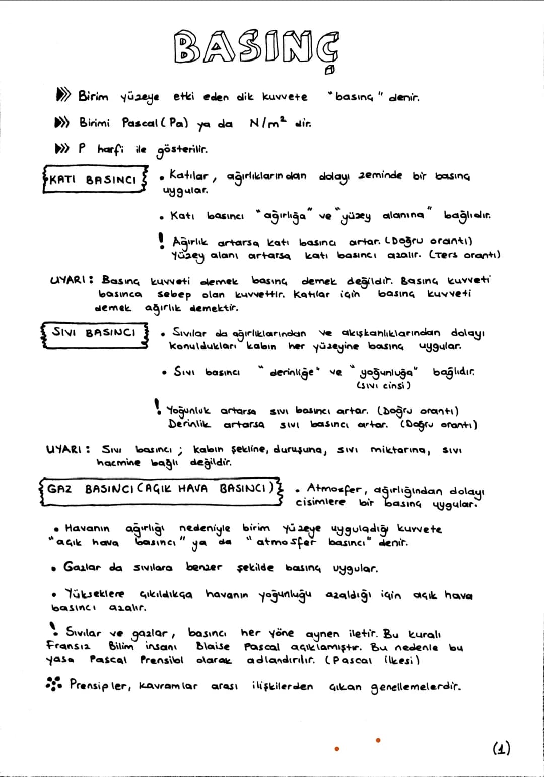 BASINÇ
Birim yüzeye etki eden dik kuvvete
» Birimi Pascal (Pa)
ya
Pharfi ile gösterilir.
KATI BASINCI
"basing " denir.
da
N/m² dir.
Katılar,