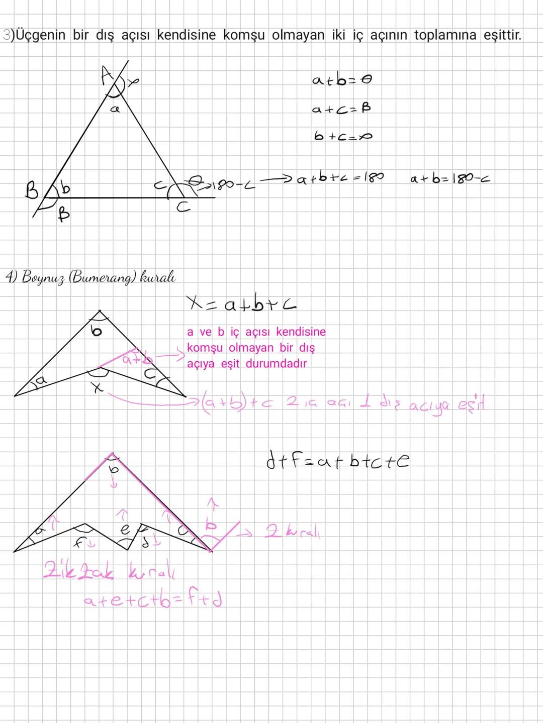 ☑
a
Ücgende act
OA B C = [AB] U [BC JU [CA]
Oa,b,c agenin
iç açılam
Oxße
dış açıları
again
B
Acı kuralları
1) Bir üçgenin iç açıları toplamı
