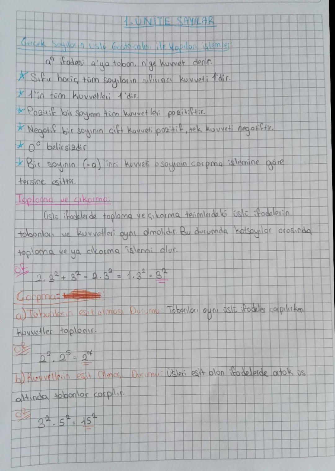 # 1. UNITE SAYILAR

Gercek samitorin Usle Gasteinen is Yapılan islam er

$a$ ifadesi a'ya tobon, n'ye kuwet derir.

* Sıfır hariç tüm sayıla