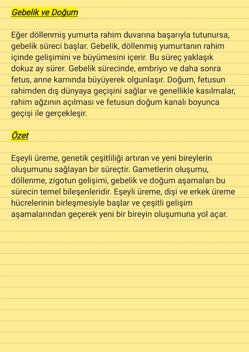 Eşeyli Üreme
Eşeyli üreme, iki ebeveynin genetik materyallerinin
birleşmesiyle yeni bir bireyin oluşumunu sağlayan bir üreme
biçimidir. Bu s