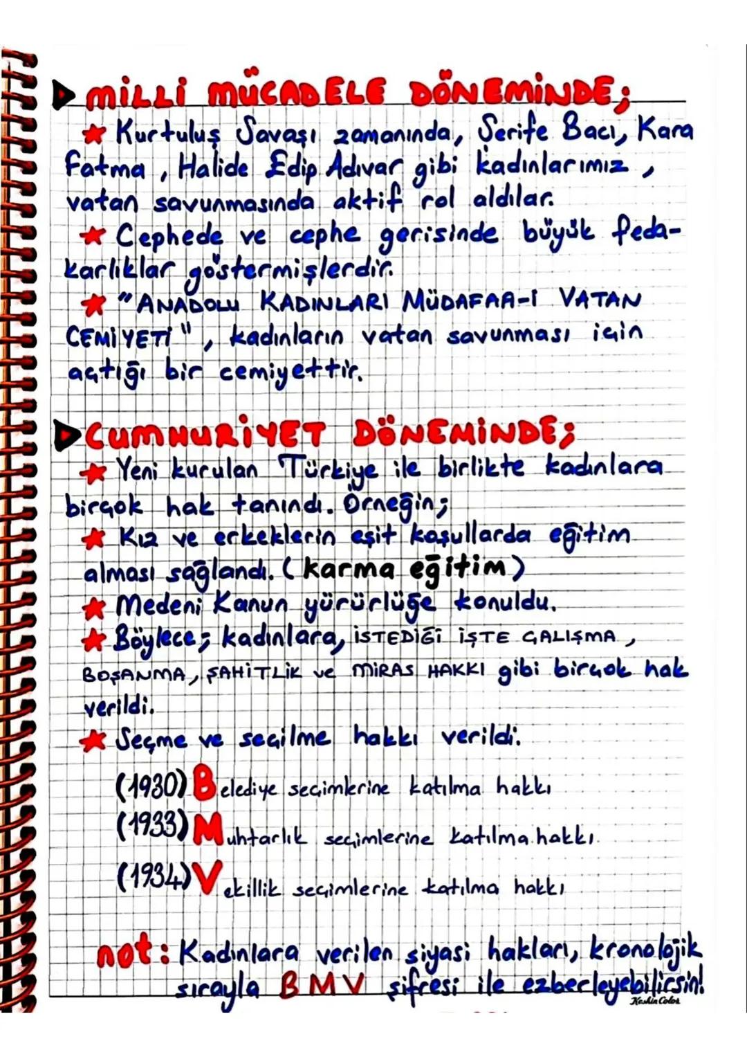 MILLI MÜCADELE
DÖNEMİNDE;
Kurtuluş Savaşı zamanında, Şerife Bacı, Kara
Fatma, Halide Edip Adivar gibi kadınlarımız,
vatan savunmasında aktif