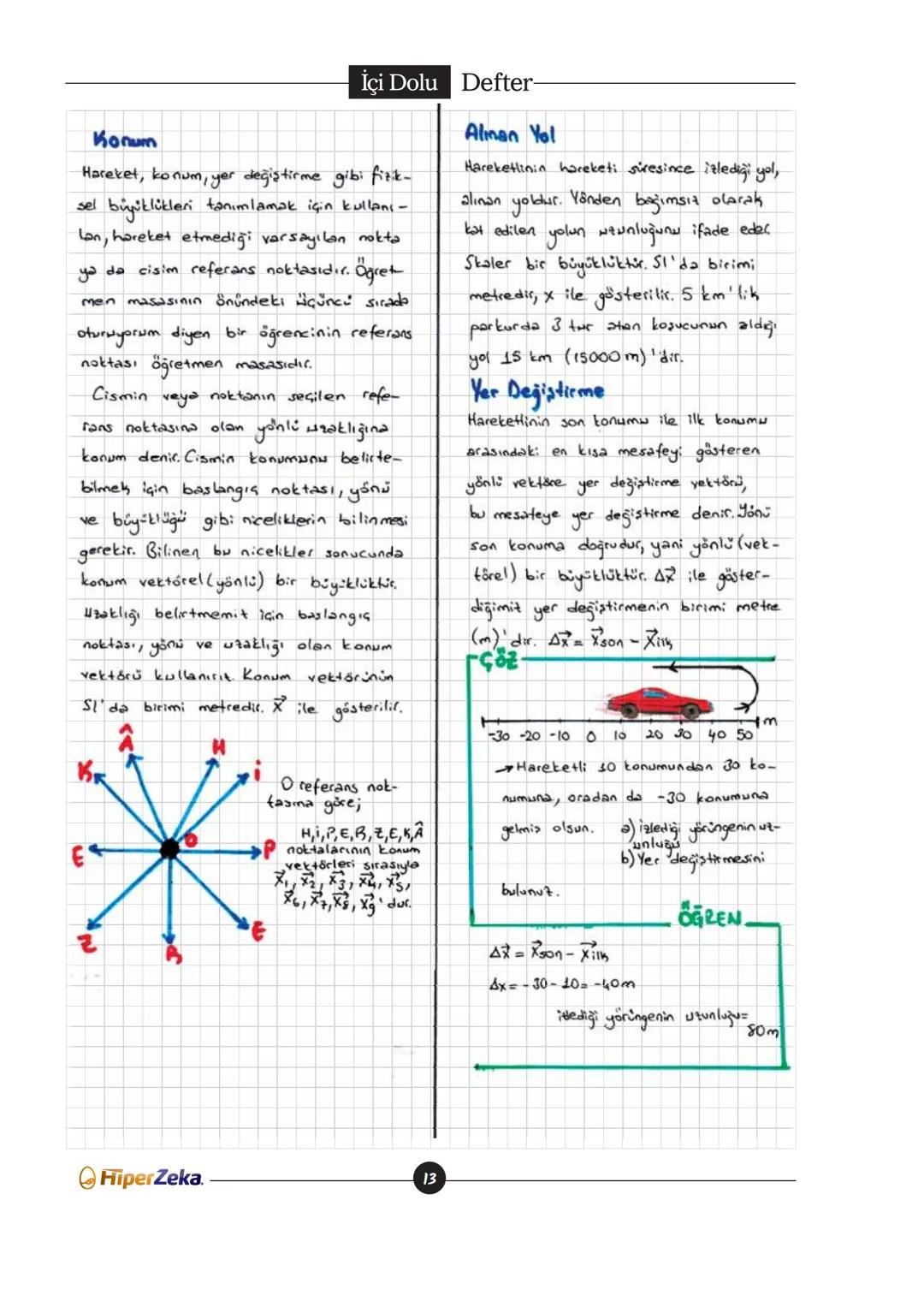 fizik, konum, alınan yol