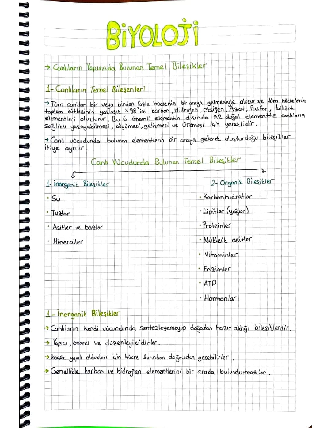Canlıların yapısında bulunan temel bileşenler