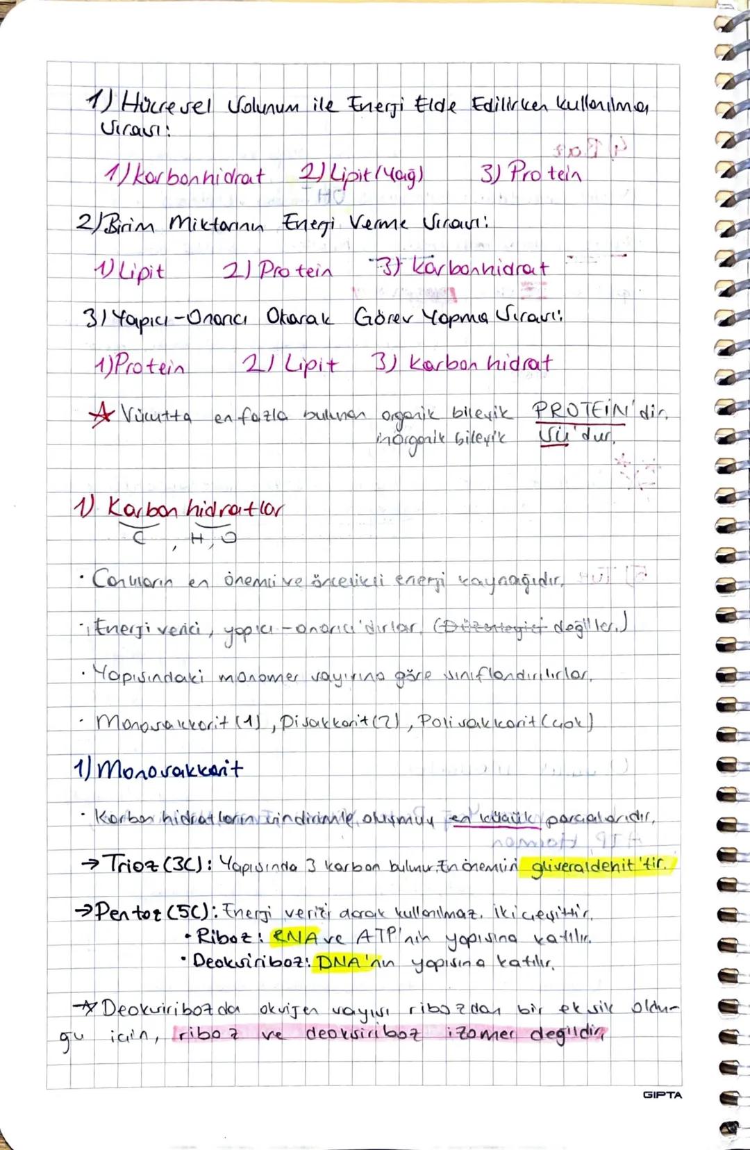 1) Hücresel Solunum ile Enerji Elde Edilirken kullanılmas
Sicavi
1/ korbonhidrat 2) Lipit (Yağ).
3) Protein
2) Birim Miktarinn Enegi Verme V